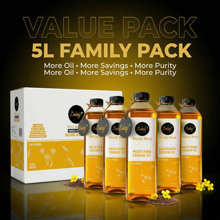Organic Zindagi Cold Pressed Mustard Oil (Sarson Ka Tel) – 5L Family Value Pack