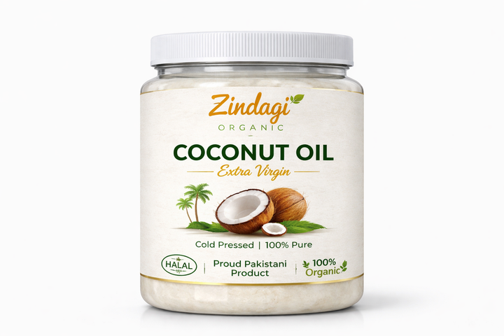 Jar of organic Zindagi Coconut Oil extra virgin
