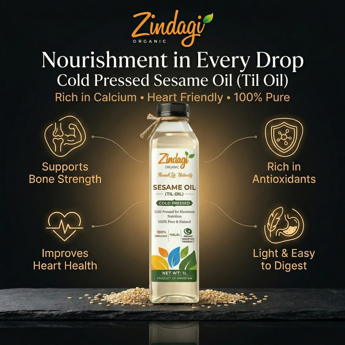 Organic Zindagi Sesame Oil – Cold Pressed & Natural (Til Oil)