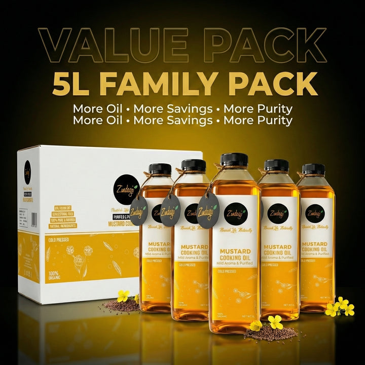 Organic Zindagi Mild Aroma Mustard Oil (Sarson Ka Tel) – 5L Family Value Pack