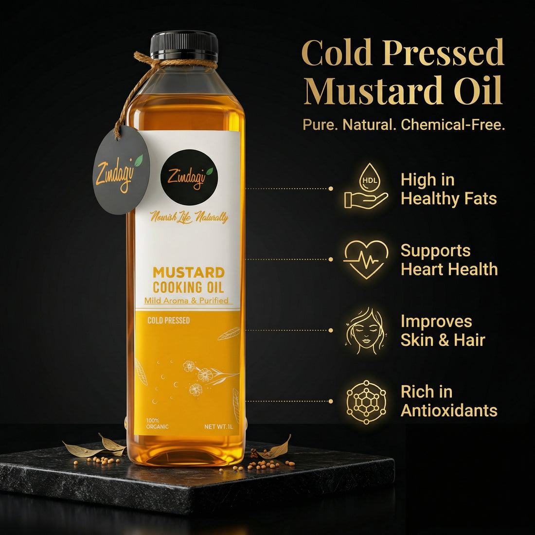organic Zindagi Smart Cooking Bundle (3 Bottles) 2 Mild Aroma Mustard Oil + 1 Sesame Oil